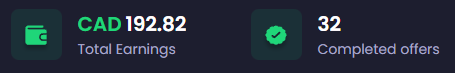 Freecash dashboard showing earnings and completed offers